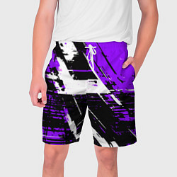 Шорты на шнурке мужские Diagonal black and white stripes on a purple backg, цвет: 3D-принт