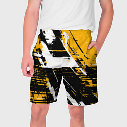 Мужские шорты Diagonal black and white stripes on a yellow backg