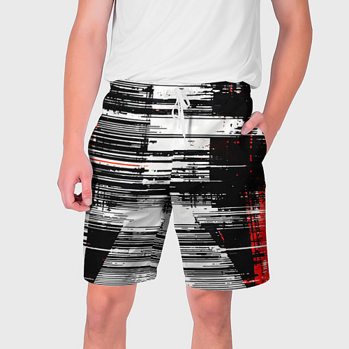 Мужские шорты Горизонтальные чёрные линии на бело-красном фоне / 3D-принт – фото 1