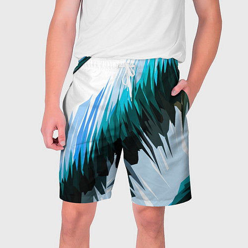 Мужские шорты Чёрно-синие острые полосы на белом фоне / 3D-принт – фото 1