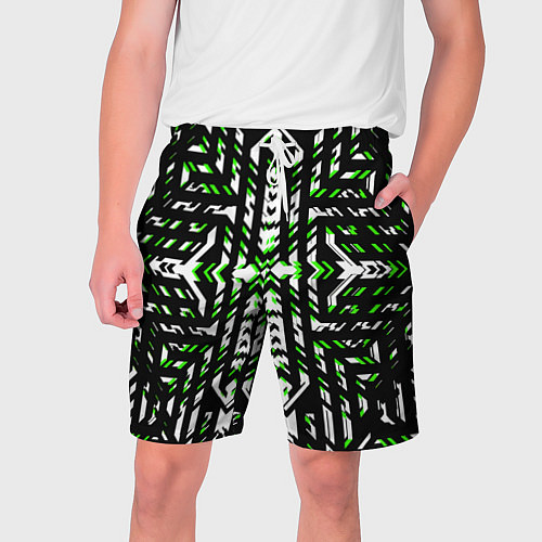 Мужские шорты Чёрно-зелёный диагональные полосы на белом фоне / 3D-принт – фото 1