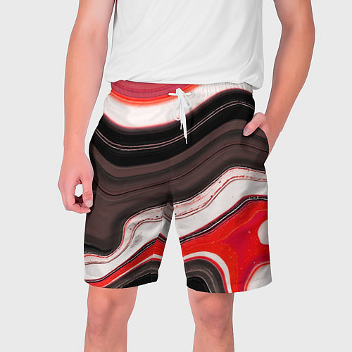 Мужские шорты Волнистые горизонтальные чёрно-красные полосы на б / 3D-принт – фото 1