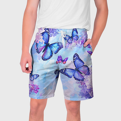 Мужские шорты Бабочки и сирень - нежная голубая живопись / 3D-принт – фото 1