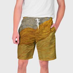 Шорты на шнурке мужские Золотые волны на сером текстура, цвет: 3D-принт