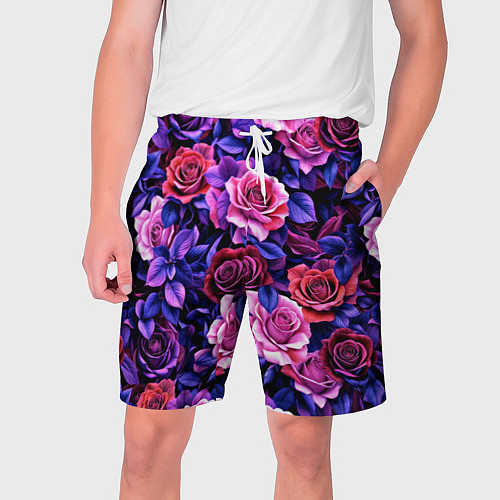 Мужские шорты Разноцветные цветы - синие розы паттерн / 3D-принт – фото 1
