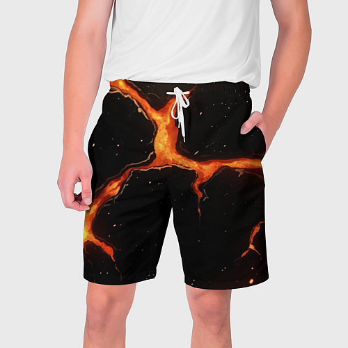 Мужские шорты Оранжевый разлом на черной текстуре / 3D-принт – фото 1