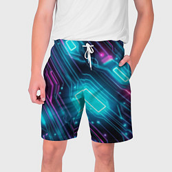 Шорты на шнурке мужские Неоновый узор киберпанк микросхемы, цвет: 3D-принт
