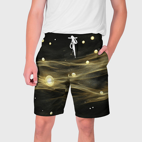 Мужские шорты Золотистый свет на черной текстуре / 3D-принт – фото 1
