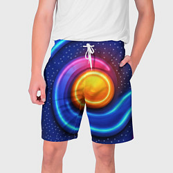 Шорты на шнурке мужские Оранжевый круг и голубые линии текстура, цвет: 3D-принт