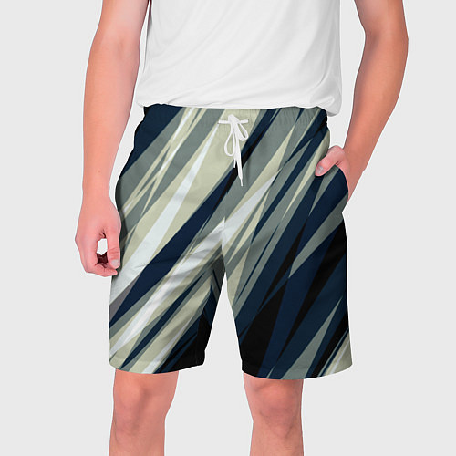 Мужские шорты Синий с оливковым диагональные полосы / 3D-принт – фото 1