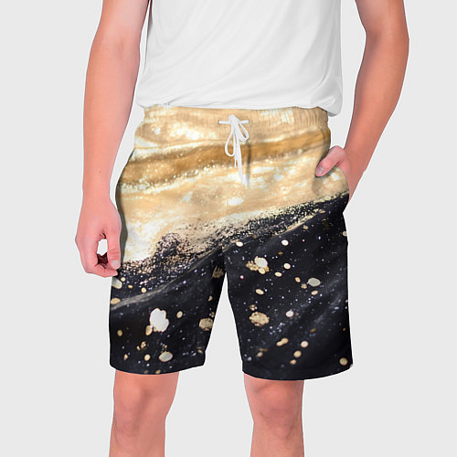 Мужские шорты Золотая текстура на черном фоне / 3D-принт – фото 1