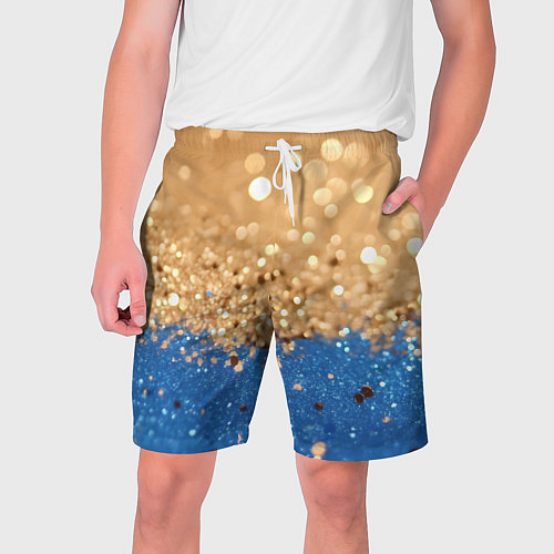 Мужские шорты Золотистые блестки и синий низ / 3D-принт – фото 1