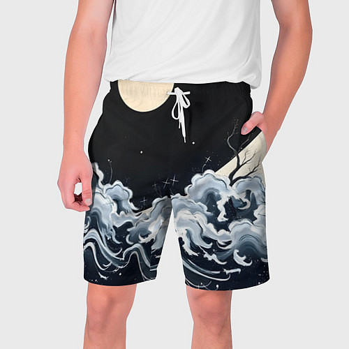 Мужские шорты Японские волны и луна / 3D-принт – фото 1