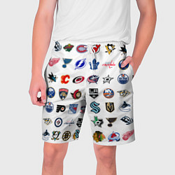 Шорты на шнурке мужские Команды НХЛ на белом фоне, цвет: 3D-принт