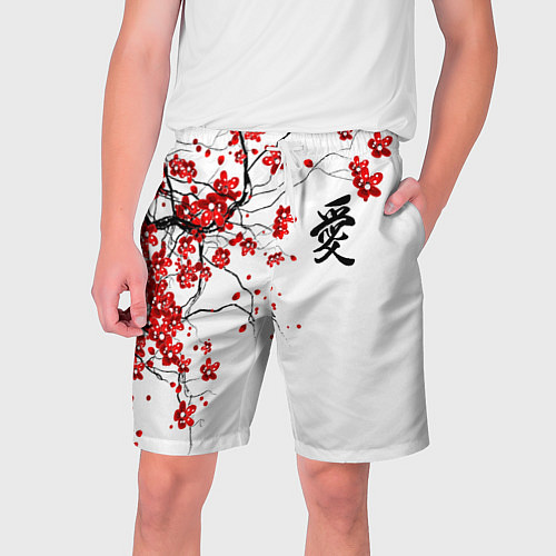 Мужские шорты Сакура с иероглифом Любовь / 3D-принт – фото 1