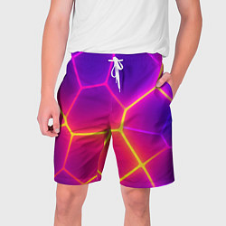 Шорты на шнурке мужские Синие плиты с фиолетовым свечением, цвет: 3D-принт