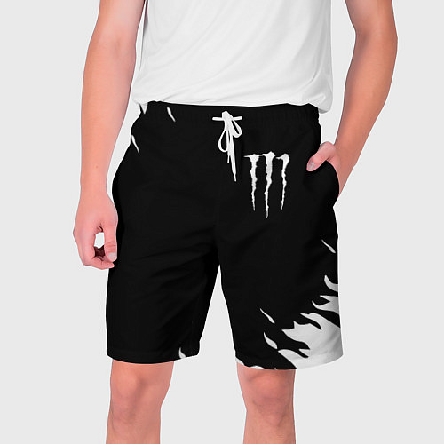 Мужские шорты Monster energy fire white / 3D-принт – фото 1