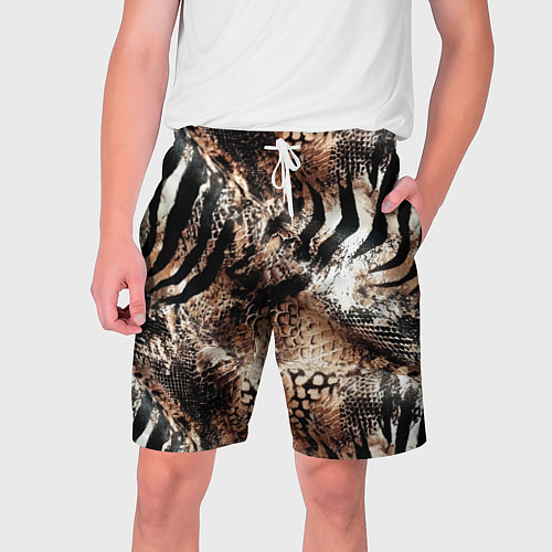 Мужские шорты Змеиная кожа и полоски зебры микс - сафари паттерн / 3D-принт – фото 1