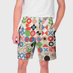 Шорты на шнурке мужские Геометрический узор с цветочными элементами - ретр, цвет: 3D-принт