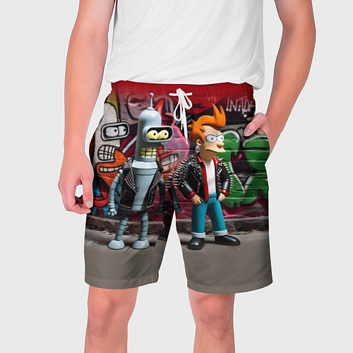 Мужские шорты Bender bending robot and Fry - ai art graffiti / 3D-принт – фото 1