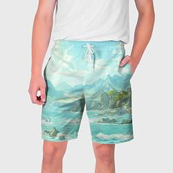 Шорты на шнурке мужские Художественный берег со скалами, цвет: 3D-принт