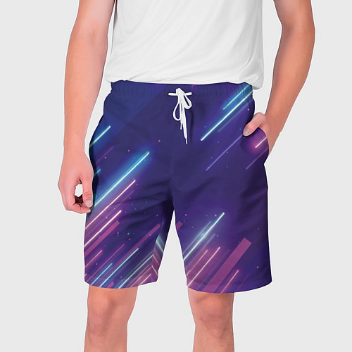 Мужские шорты Абстракция бело синие красные полосы / 3D-принт – фото 1