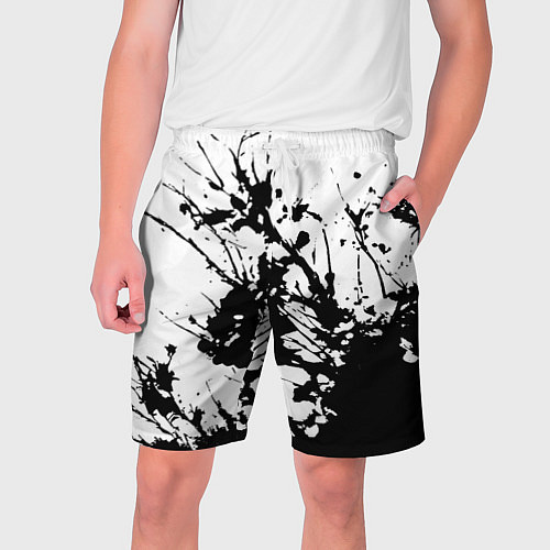 Мужские шорты Чёрная взрывная краска на белом / 3D-принт – фото 1
