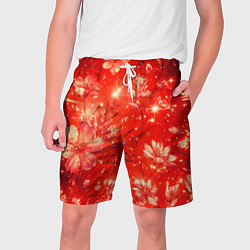 Шорты на шнурке мужские Цветочный красный с искрами, цвет: 3D-принт
