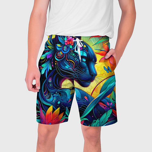 Мужские шорты Прекрасная пантера среди тропиков - нейроарт / 3D-принт – фото 1