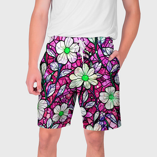 Мужские шорты Цветочный розовый витраж / 3D-принт – фото 1