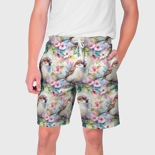 Мужские шорты Воробей в ярких цветах паттерн / 3D-принт – фото 1