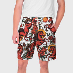 Мужские шорты Красный конь в стиле татуировки