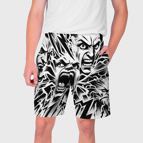 Мужские шорты Свирепые лица и молнии - нейроарт / 3D-принт – фото 1