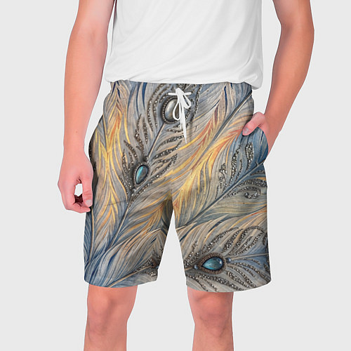 Мужские шорты Синие перья с самоцветами / 3D-принт – фото 1