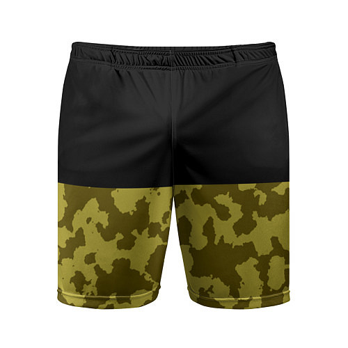 Мужские спортивные шорты Камуфляж: черный/болотный / 3D-принт – фото 1