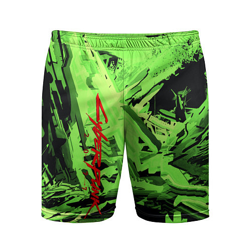Мужские спортивные шорты Cyberpunk 2077: Green Breaks / 3D-принт – фото 1