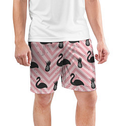Шорты спортивные мужские Черный фламинго арт, цвет: 3D-принт — фото 2