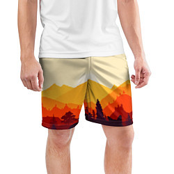 Шорты спортивные мужские Горы закат пейзаж лиса арт, цвет: 3D-принт — фото 2