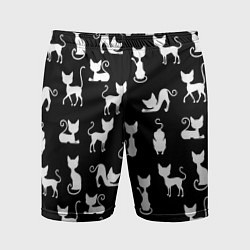 Шорты спортивные мужские КОШКИ БЕЛОЕ НА ЧЕРНОМ, цвет: 3D-принт