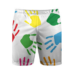 Мужские спортивные шорты Цветные ладошки - Детский узор