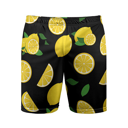Мужские спортивные шорты Лимоны на чёрном / 3D-принт – фото 1