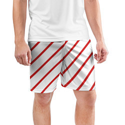 Шорты спортивные мужские Полосы красные на белом, цвет: 3D-принт — фото 2