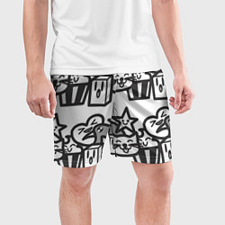 Шорты спортивные мужские Чёрно-белые дудлы, цвет: 3D-принт — фото 2