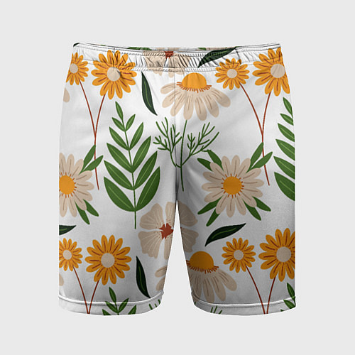 Мужские спортивные шорты Цветы и листья / 3D-принт – фото 1