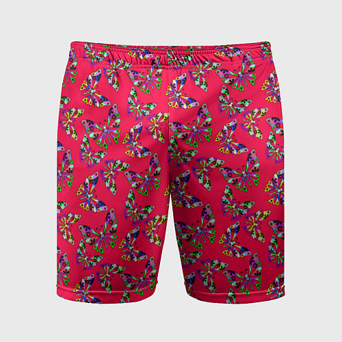 Мужские спортивные шорты Бабочки на красном фоне / 3D-принт – фото 1