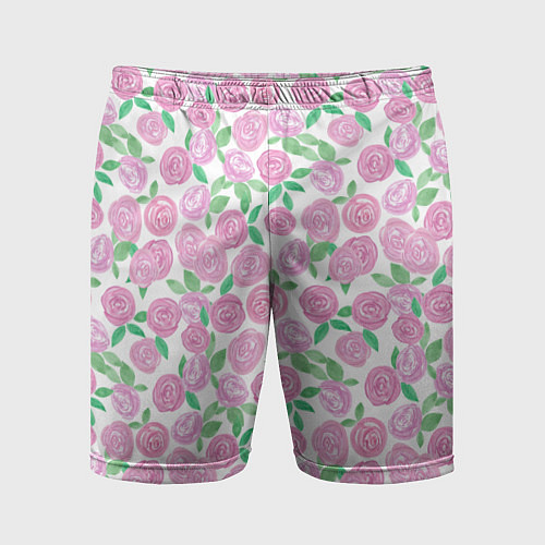 Мужские спортивные шорты Розовые акварельные розы / 3D-принт – фото 1