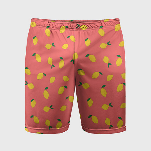 Мужские спортивные шорты Лимоны на кораловом / 3D-принт – фото 1