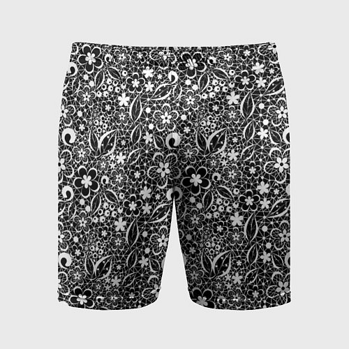 Мужские спортивные шорты Кружевной черно белый узор / 3D-принт – фото 1