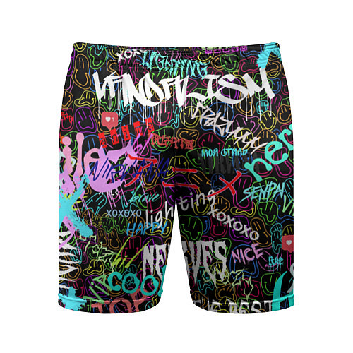 Мужские спортивные шорты Neon graffiti Smile / 3D-принт – фото 1