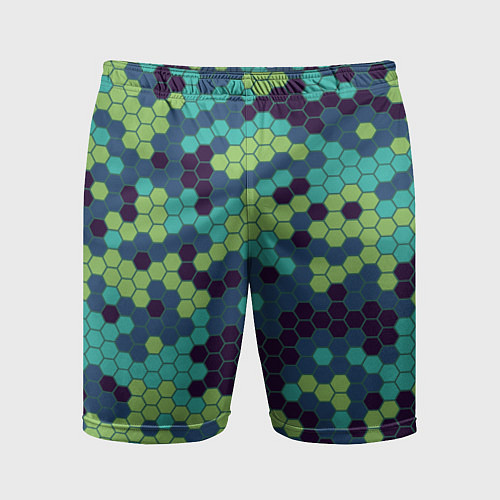 Мужские спортивные шорты Зеленые соты в мозаике / 3D-принт – фото 1